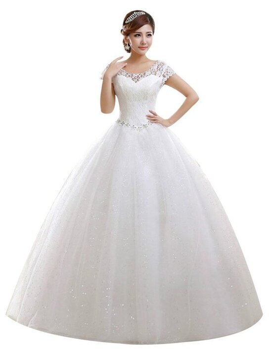 Other - Size 4 Eyekepper Double Shoulder Floor Length Bridal Gown Wedding Dress